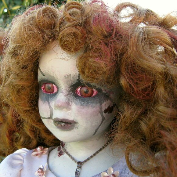 Custom Creepy Bride Doll Hand Painted Porcelain Halloween Art Gothic Horror OOAK - Picture 1 of 12